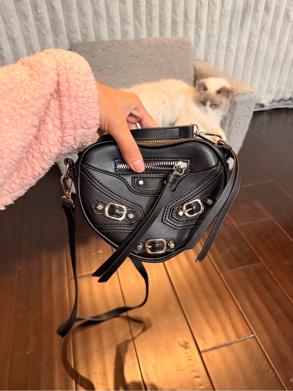 Black Heart Crossbody Bag with Silver Hardware